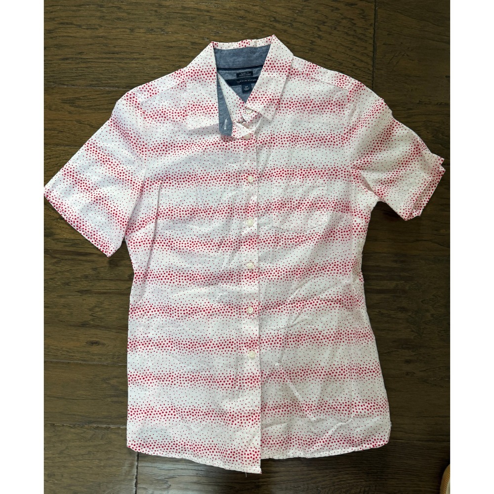 Tommy Hilfiger Women's Red Polka Dot Short Sleeve Shirt Size Small